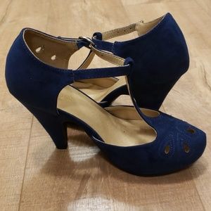 Navy Blue Suede Heels